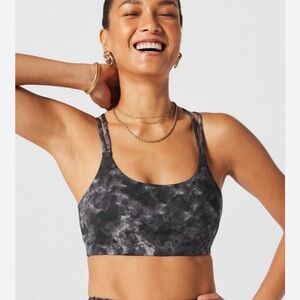 Fabletics Black and Gray Marble-Print Scoop Sports Bra